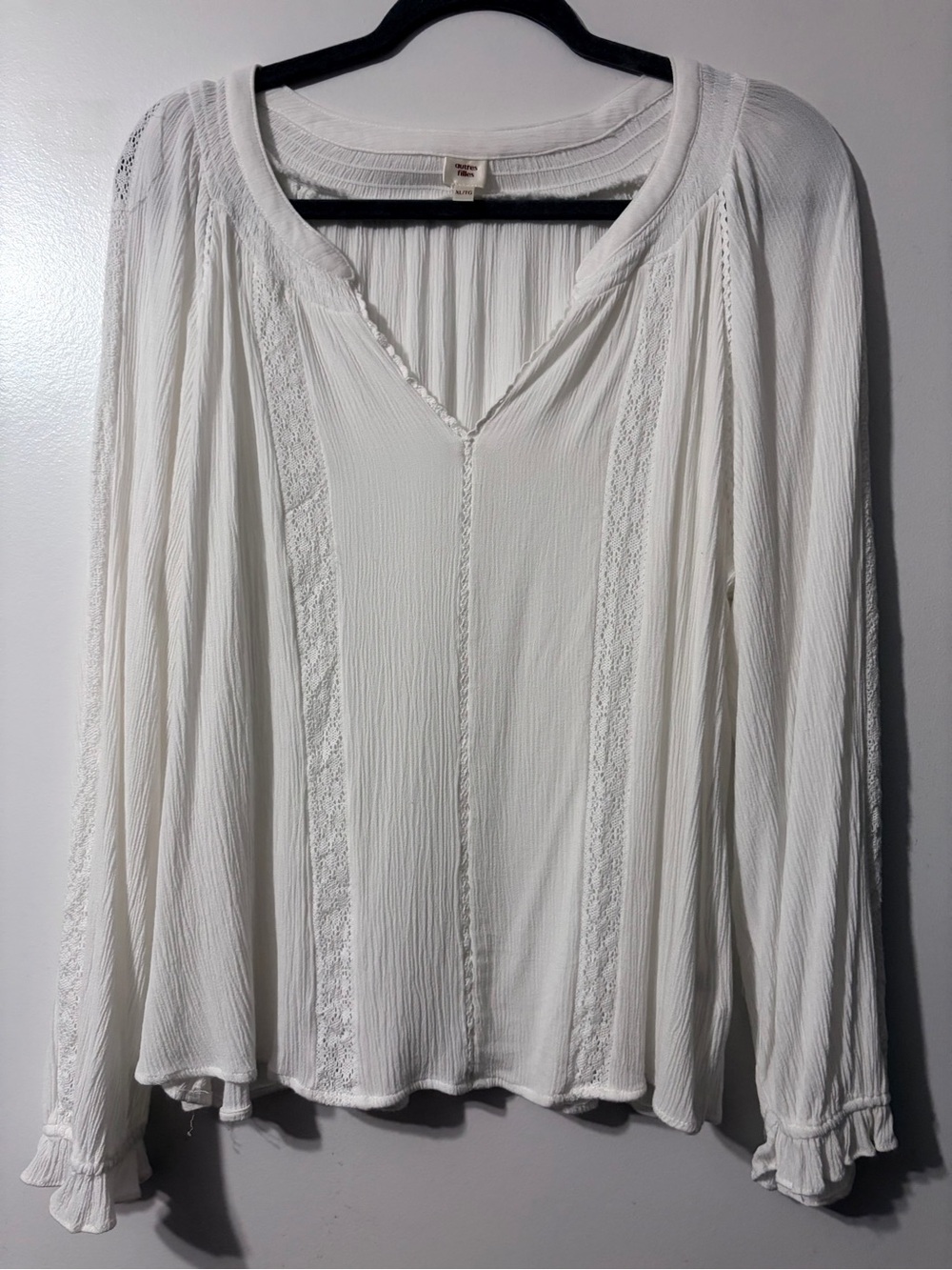 4/$25 autres filles Women's White Lace-Trim Peasant Blouse